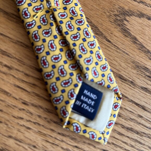 Polo Ralph Lauren Silk Neck Tie Yellow Paisley Smooth Foulard Hand Made in Italy - Picture 5 of 6